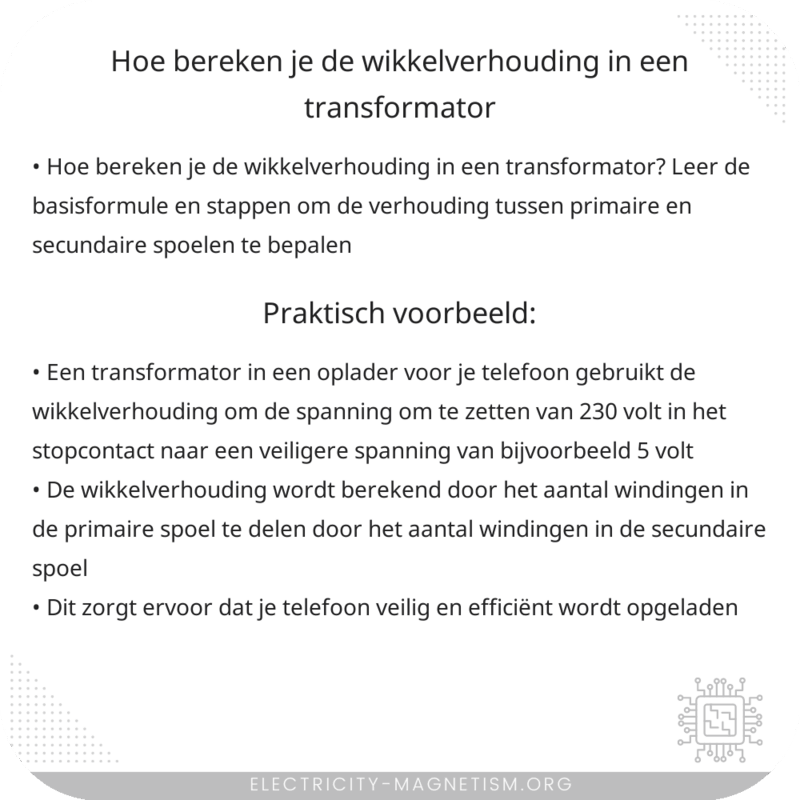 Hoe bereken je de wikkelverhouding in een transformator?