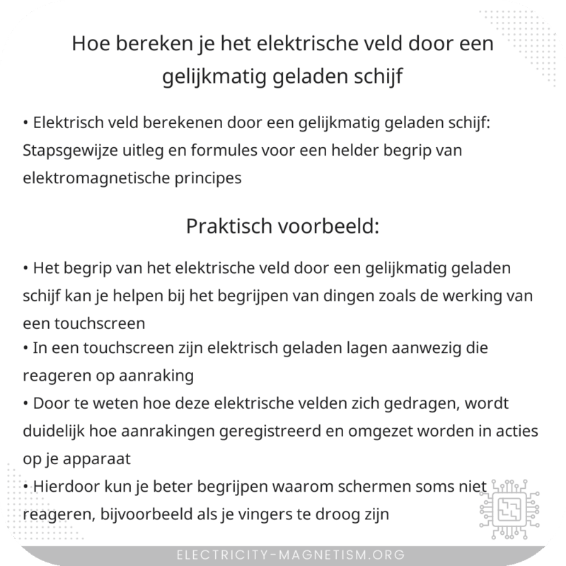 Hoe bereken je het elektrische veld door een gelijkmatig geladen schijf?