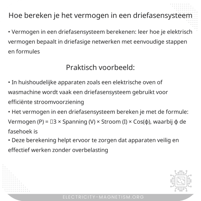 Hoe bereken je het vermogen in een driefasensysteem?