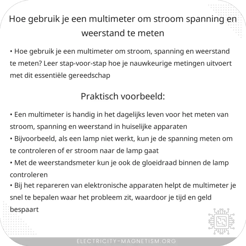 Hoe gebruik je een multimeter om stroom, spanning en weerstand te meten?