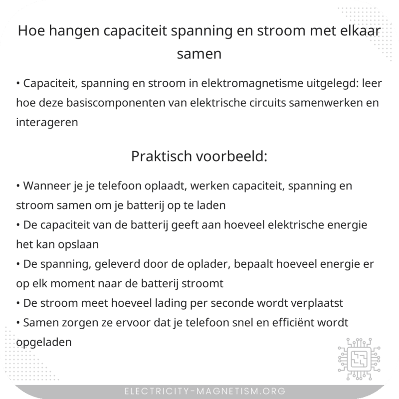 Hoe hangen capaciteit, spanning en stroom met elkaar samen?