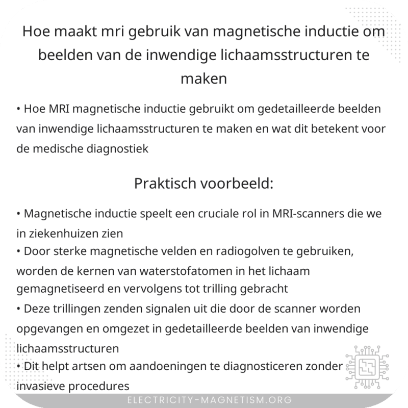 Hoe maakt MRI gebruik van magnetische inductie om beelden van de inwendige lichaamsstructuren te maken?
