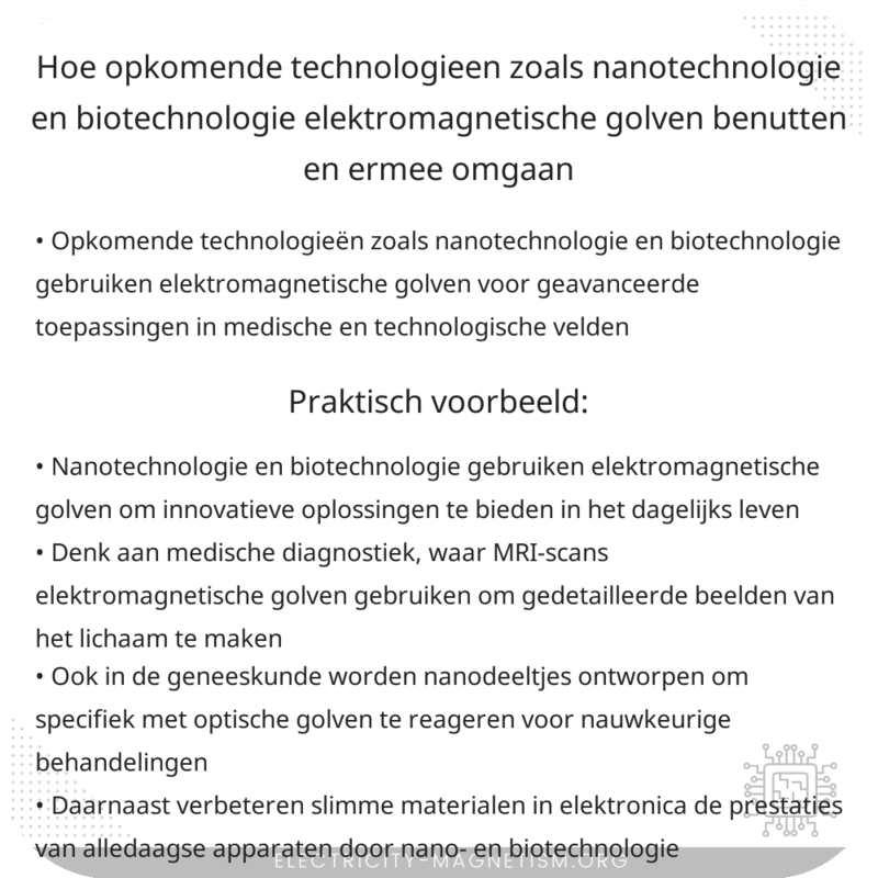 Hoe opkomende technologieën zoals nanotechnologie en biotechnologie elektromagnetische golven benutten en ermee omgaan