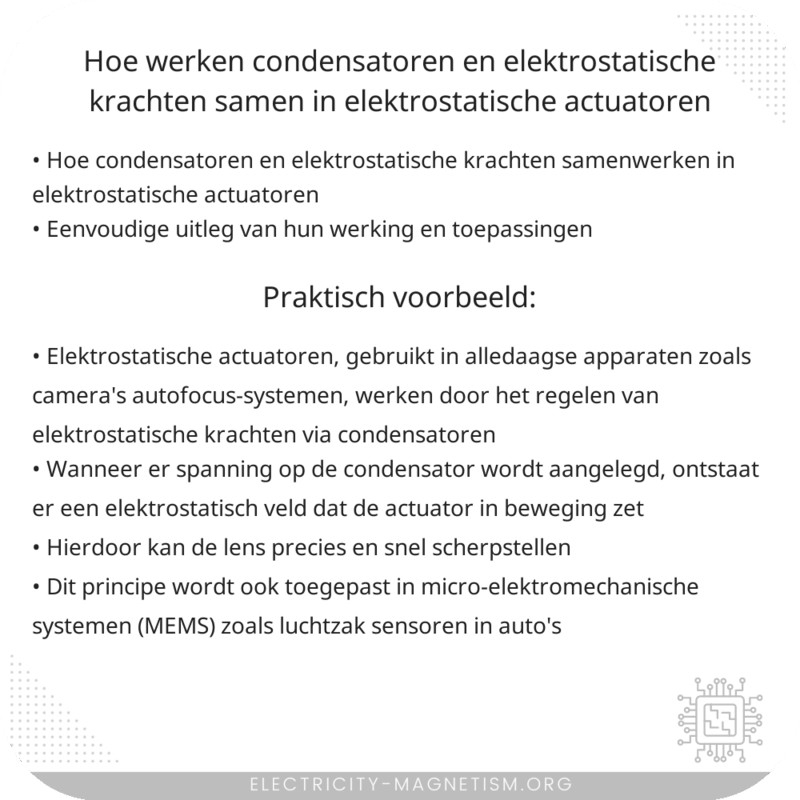 Hoe werken condensatoren en elektrostatische krachten samen in elektrostatische actuatoren?
