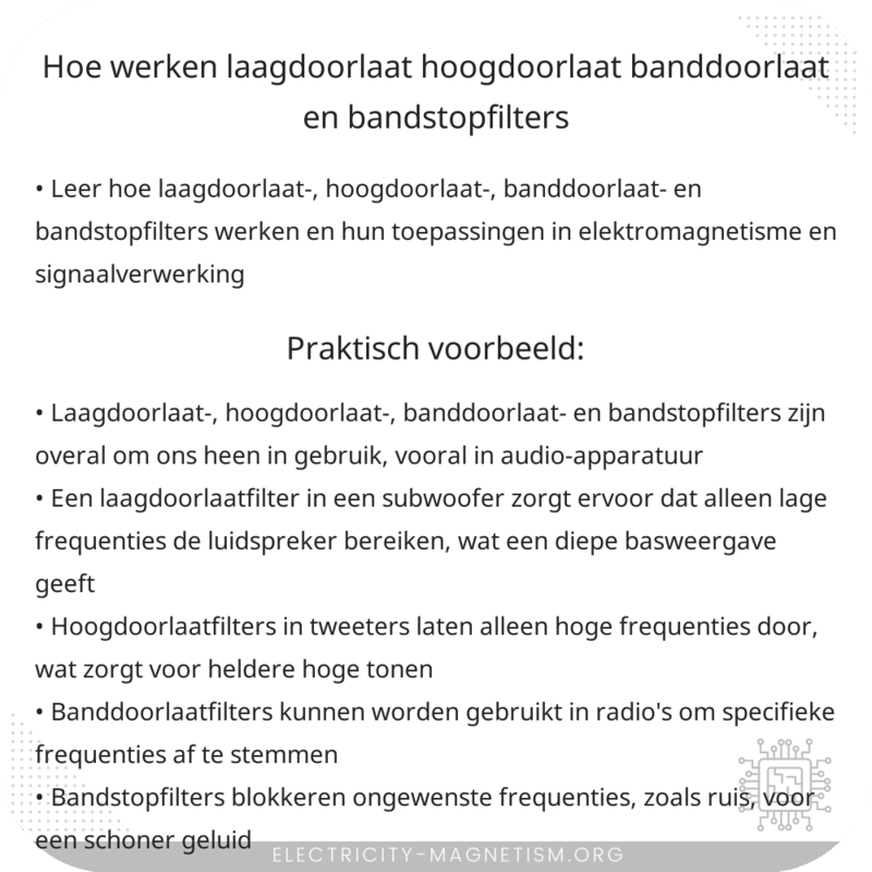 Hoe werken laagdoorlaat-, hoogdoorlaat-, banddoorlaat- en bandstopfilters?