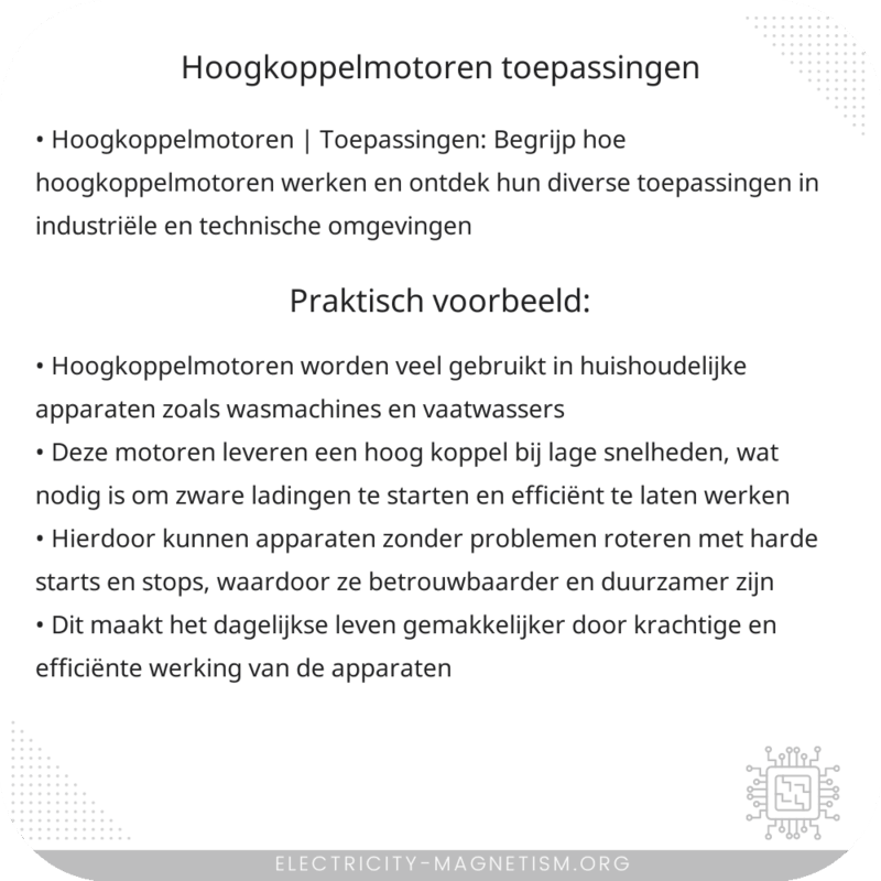 Hoogkoppelmotoren | Toepassingen