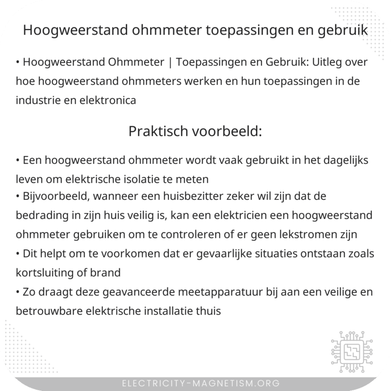 Hoogweerstand Ohmmeter | Toepassingen en Gebruik