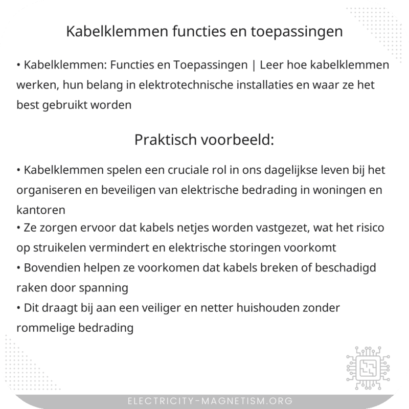 Kabelklemmen | Functies en Toepassingen