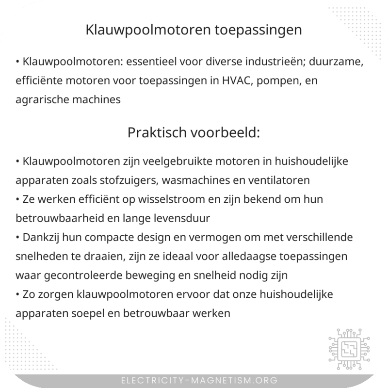 Klauwpoolmotoren | Toepassingen