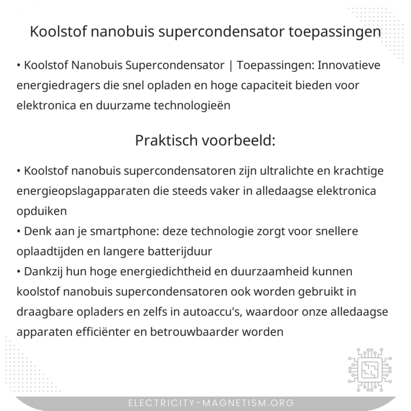 Koolstof Nanobuis Supercondensator | Toepassingen