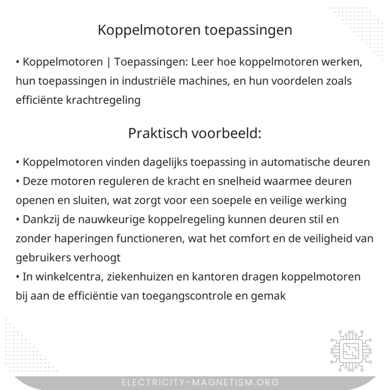 Koppelmotoren | Toepassingen
