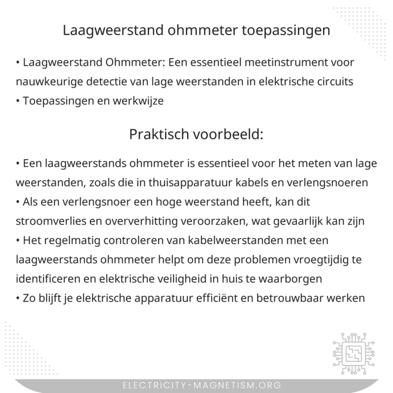 Laagweerstand Ohmmeter | Toepassingen