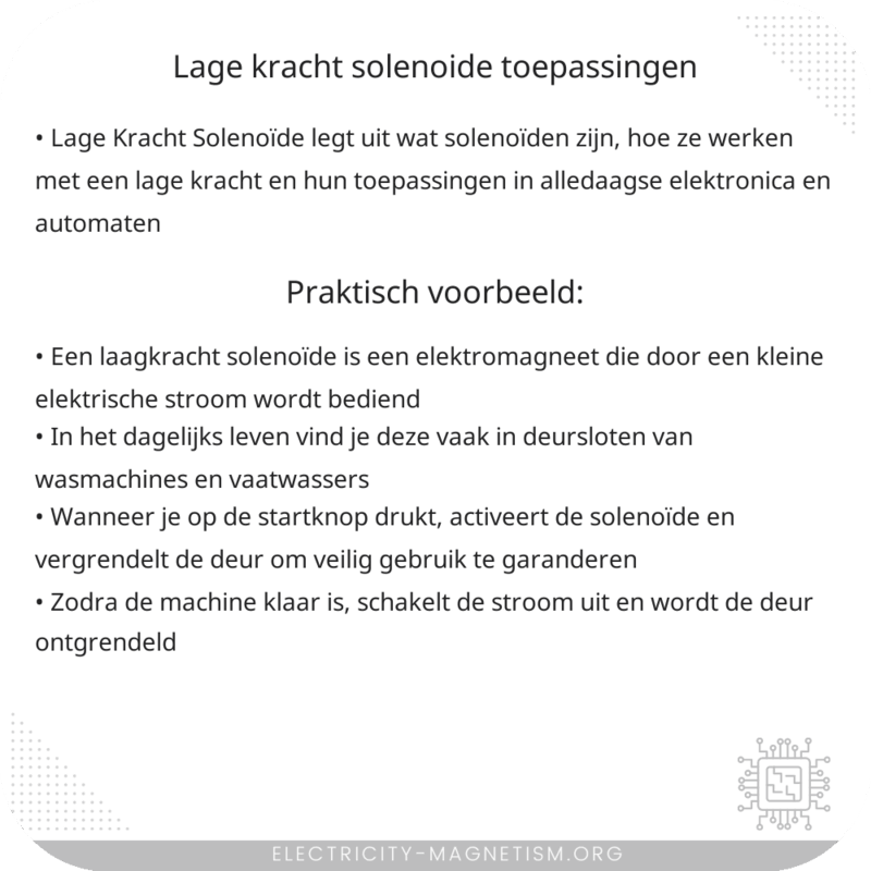 Lage Kracht Solenoïde | Toepassingen