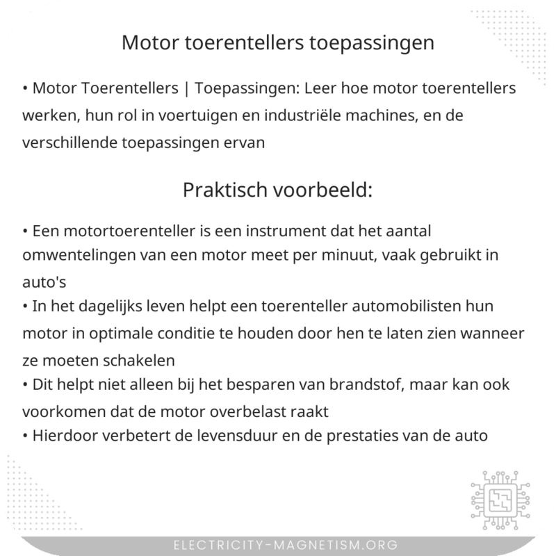 Motor Toerentellers | Toepassingen