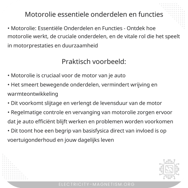 Motorolie: Essentiële Onderdelen en Functies