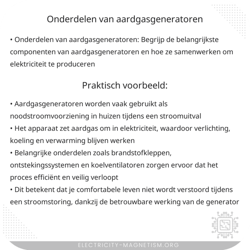 Onderdelen van Aardgasgeneratoren