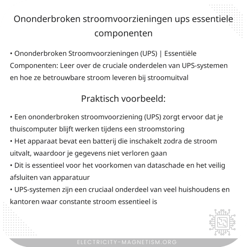 Ononderbroken Stroomvoorzieningen (UPS) | Essentiële Componenten