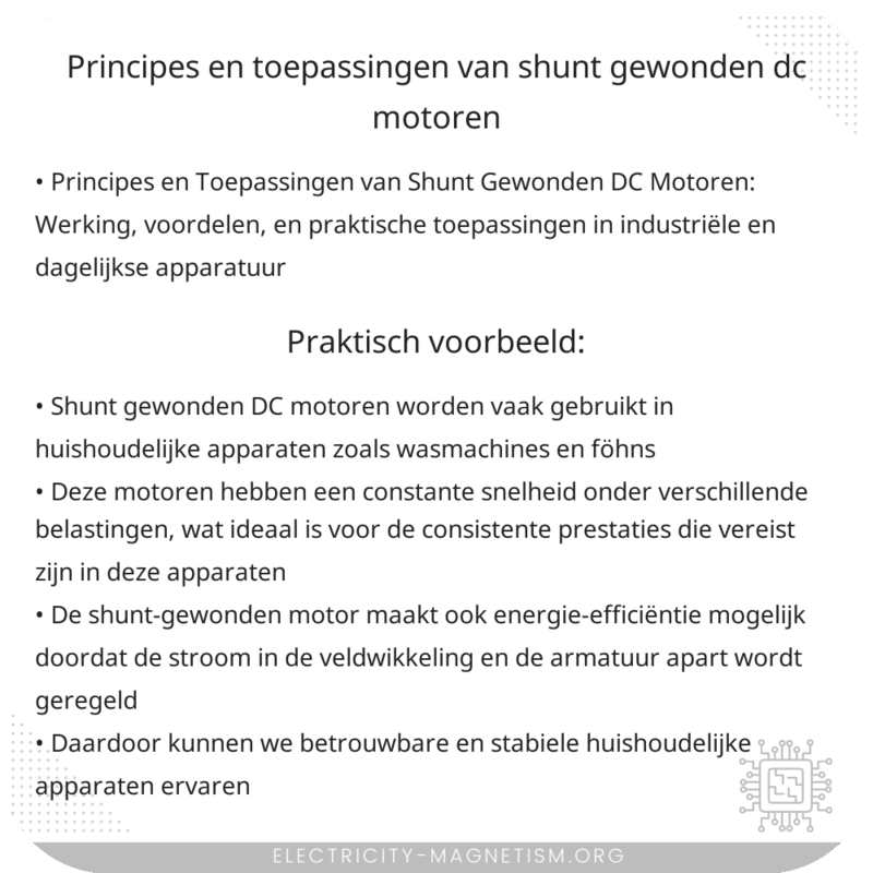 Principes en Toepassingen van Shunt Gewonden DC Motoren