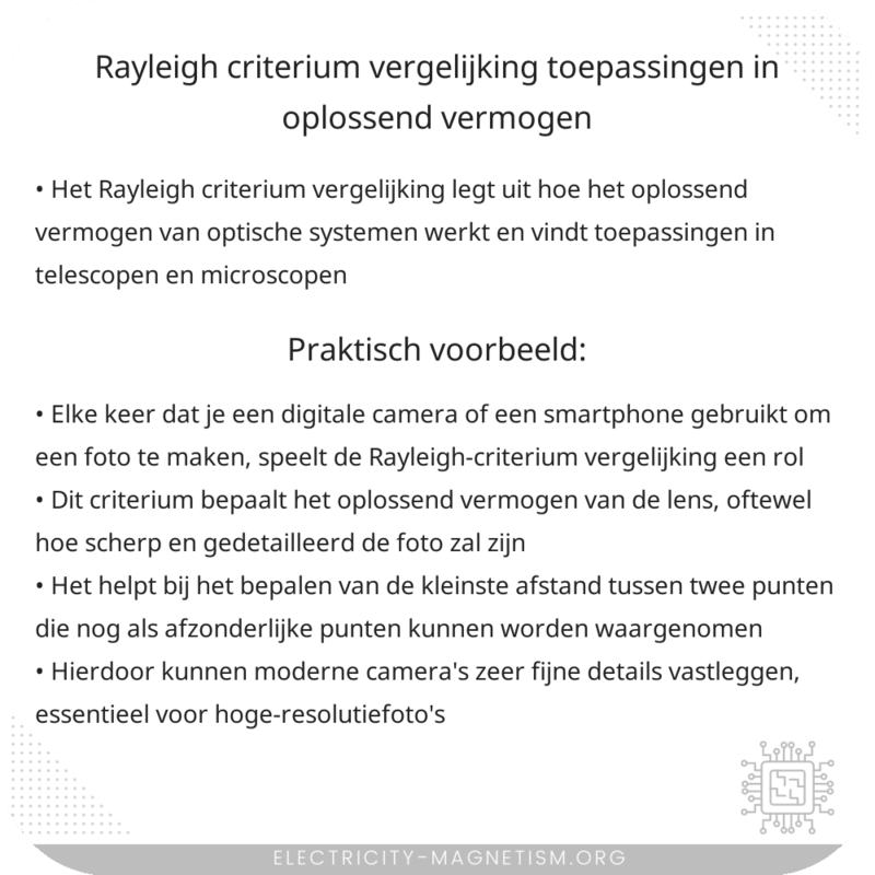Rayleigh criterium vergelijking | Toepassingen in oplossend vermogen