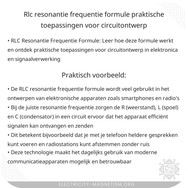RLC Resonantie Frequentie Formule | Praktische Toepassingen voor Circuitontwerp