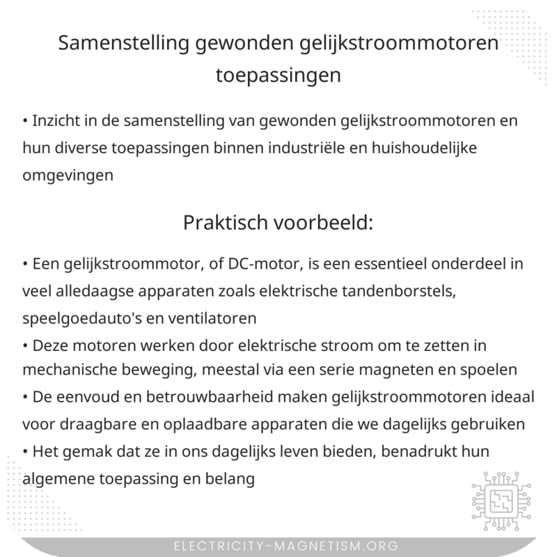 Samenstelling Gewonden Gelijkstroommotoren | Toepassingen