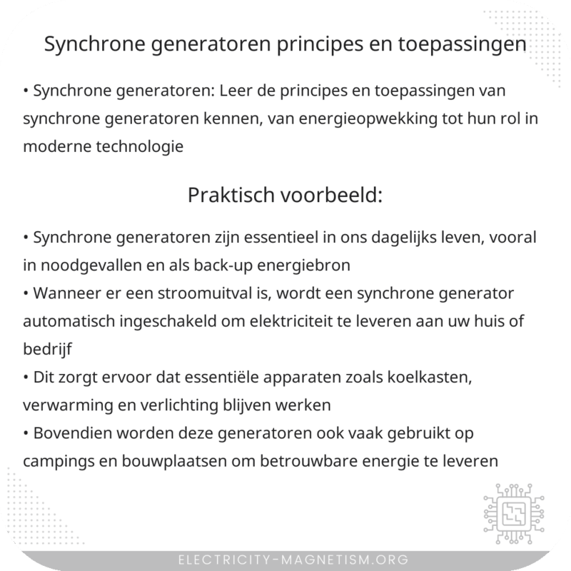 Synchrone Generatoren | Principes en Toepassingen