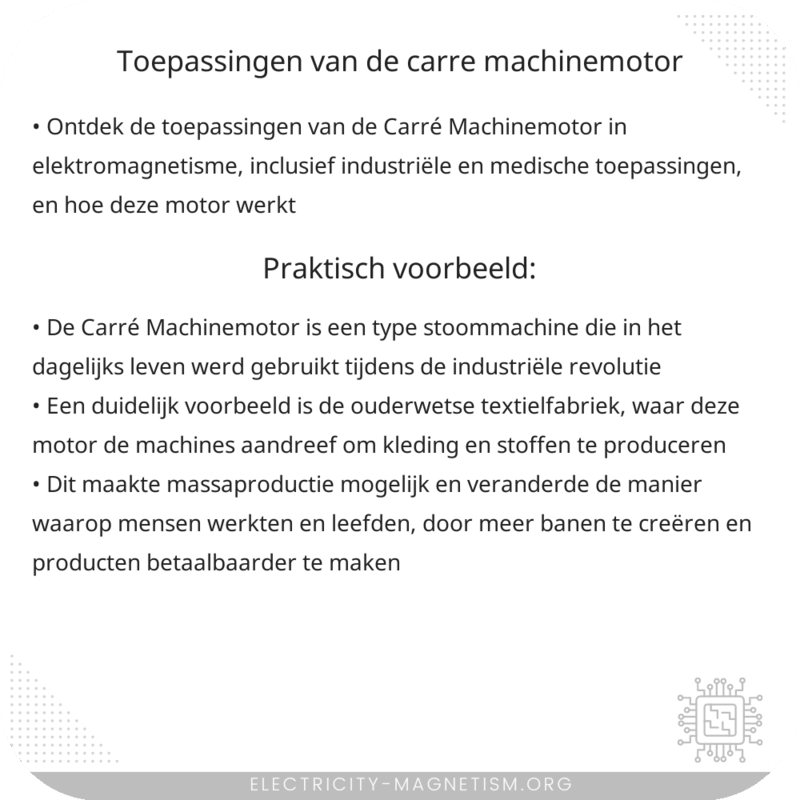 Toepassingen van de Carré Machinemotor