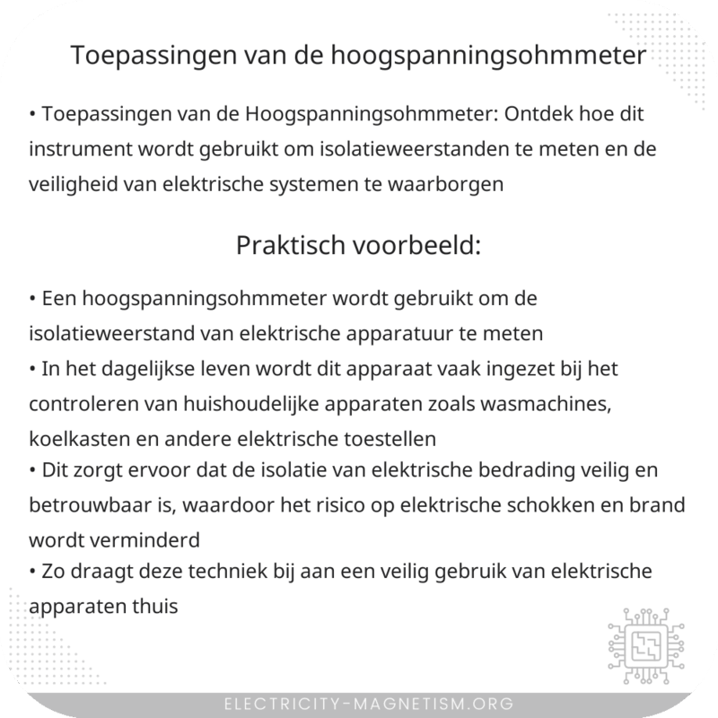 Toepassingen van de Hoogspanningsohmmeter