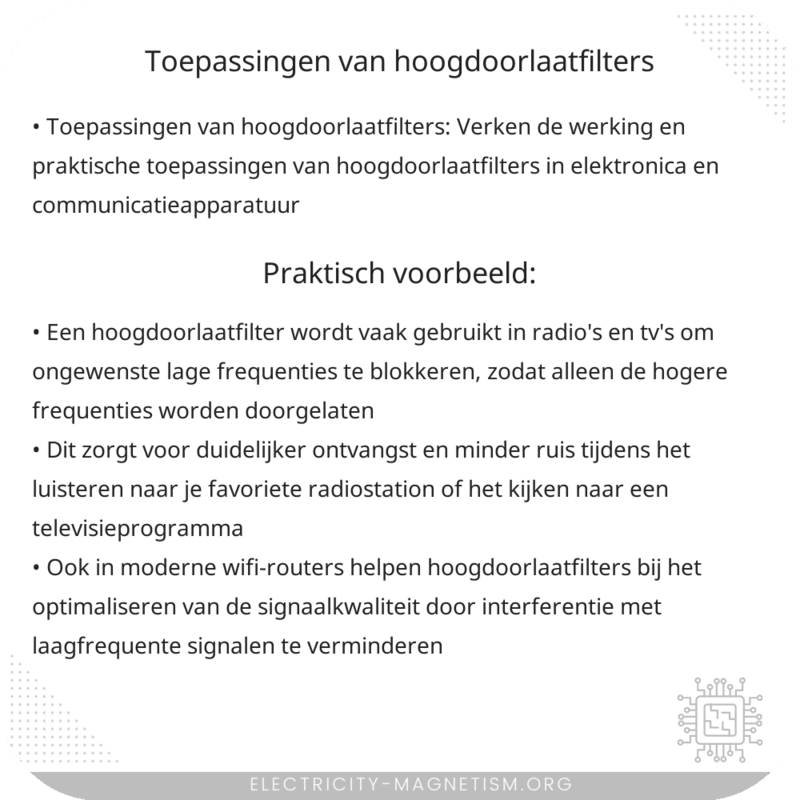Toepassingen van Hoogdoorlaatfilters