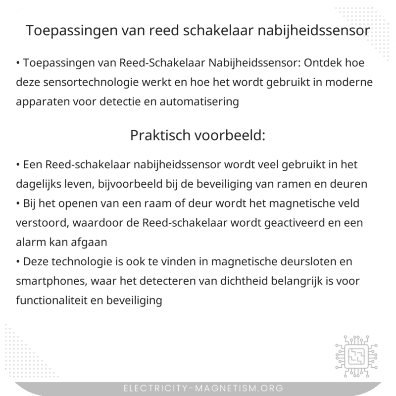 Toepassingen van Reed-Schakelaar Nabijheidssensor