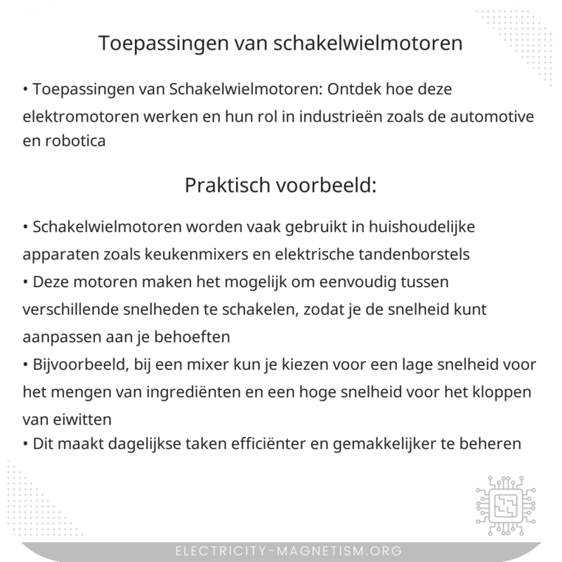 Toepassingen van Schakelwielmotoren
