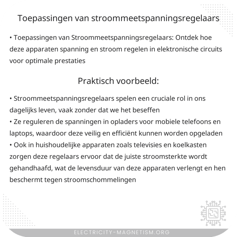 Toepassingen van Stroommeetspanningsregelaars