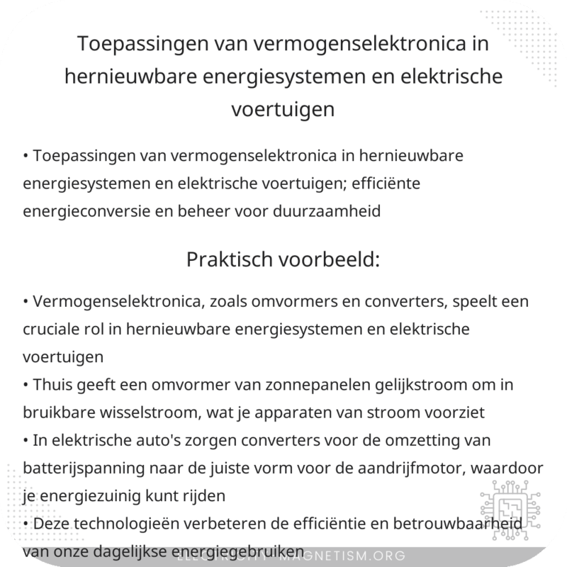 Toepassingen van vermogenselektronica in hernieuwbare energiesystemen en elektrische voertuigen