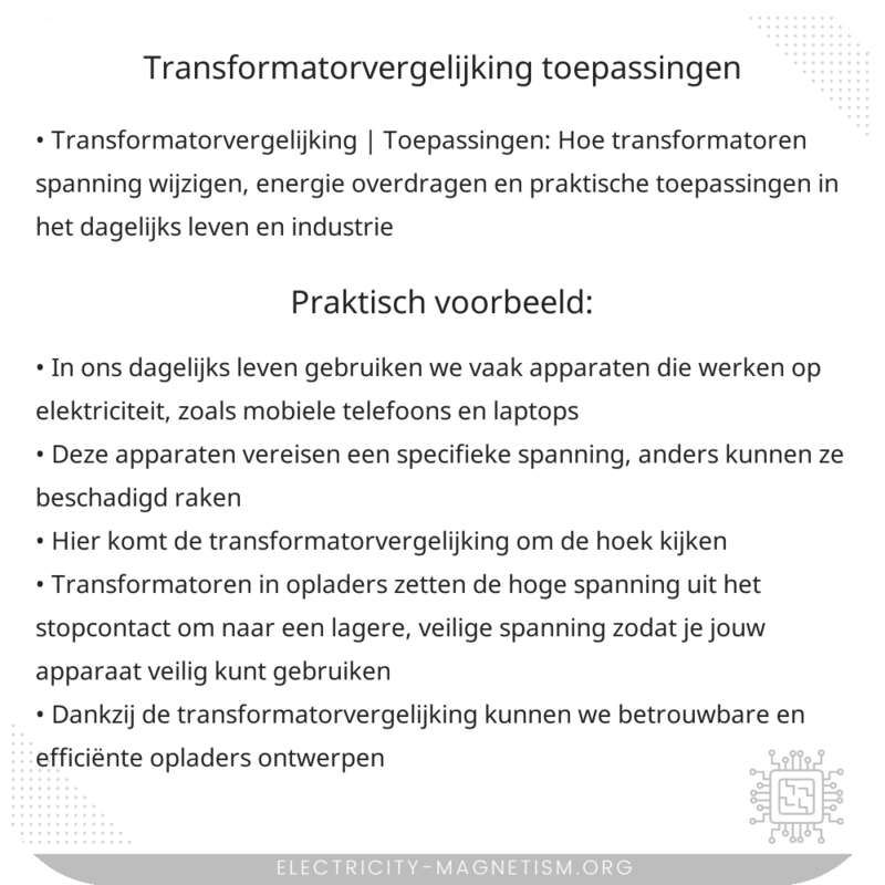 Transformatorvergelijking | Toepassingen
