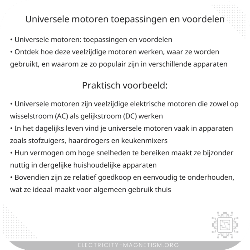 Universele motoren | Toepassingen en voordelen