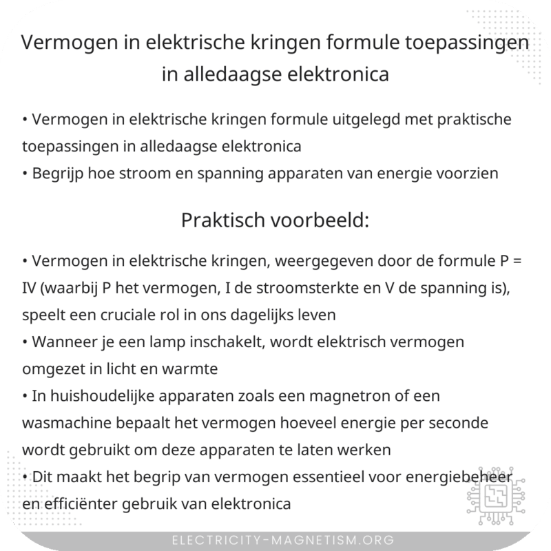 Vermogen in Elektrische Kringen Formule | Toepassingen in Alledaagse Elektronica