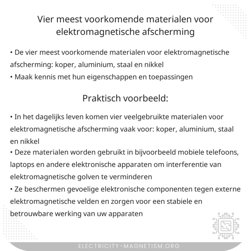 Vier meest voorkomende materialen voor elektromagnetische afscherming