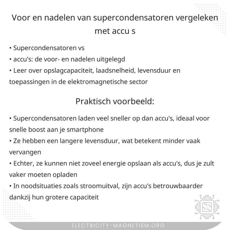 Voor- en nadelen van supercondensatoren vergeleken met accu's