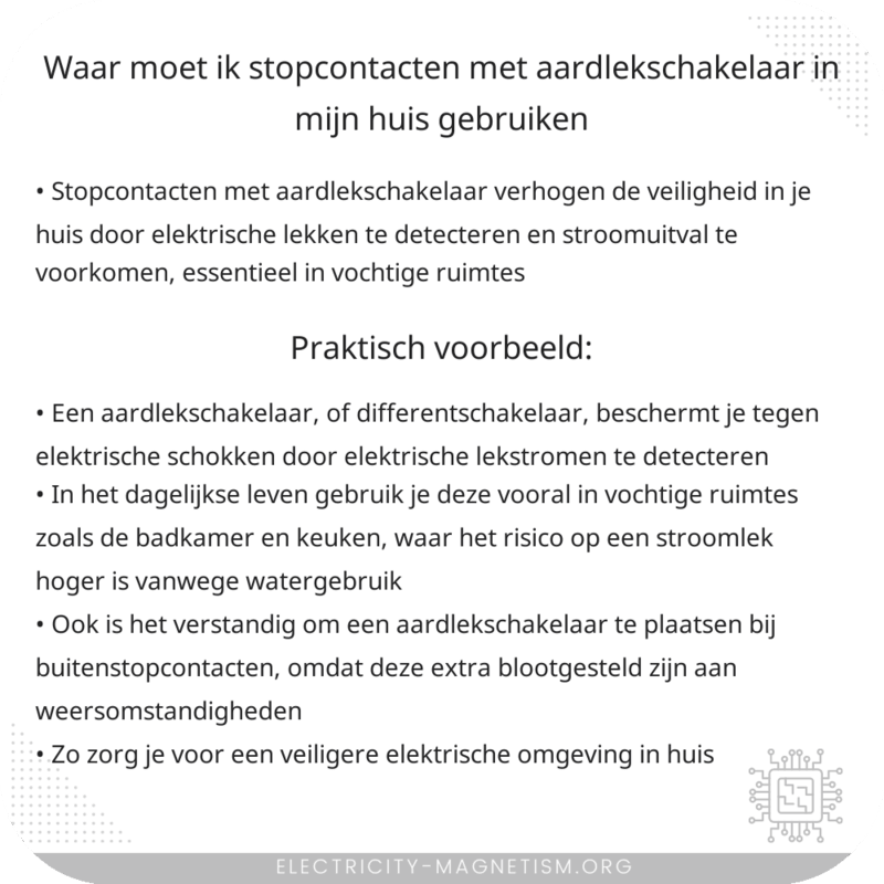 Waar moet ik stopcontacten met aardlekschakelaar in mijn huis gebruiken?