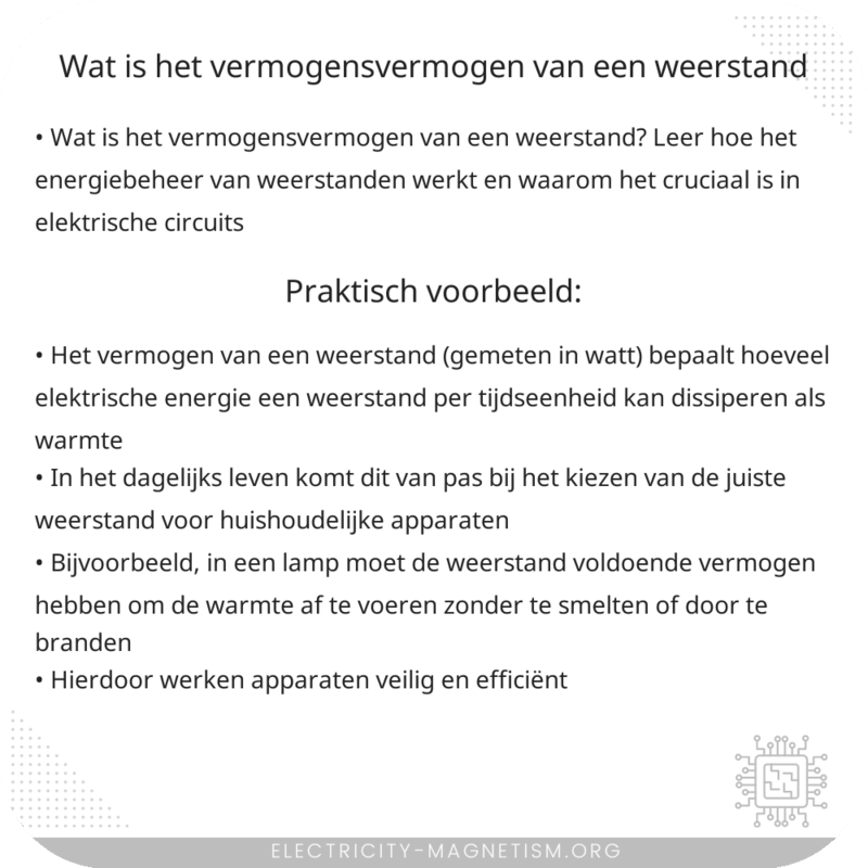 Wat is het vermogensvermogen van een weerstand?