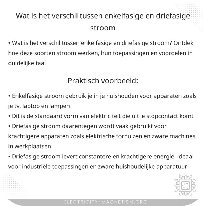Wat is het verschil tussen enkelfasige en driefasige stroom?