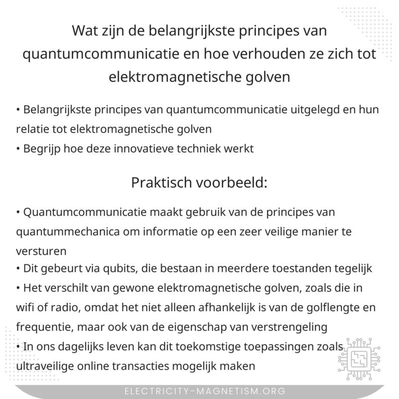 Wat zijn de belangrijkste principes van quantumcommunicatie en hoe verhouden ze zich tot elektromagnetische golven?