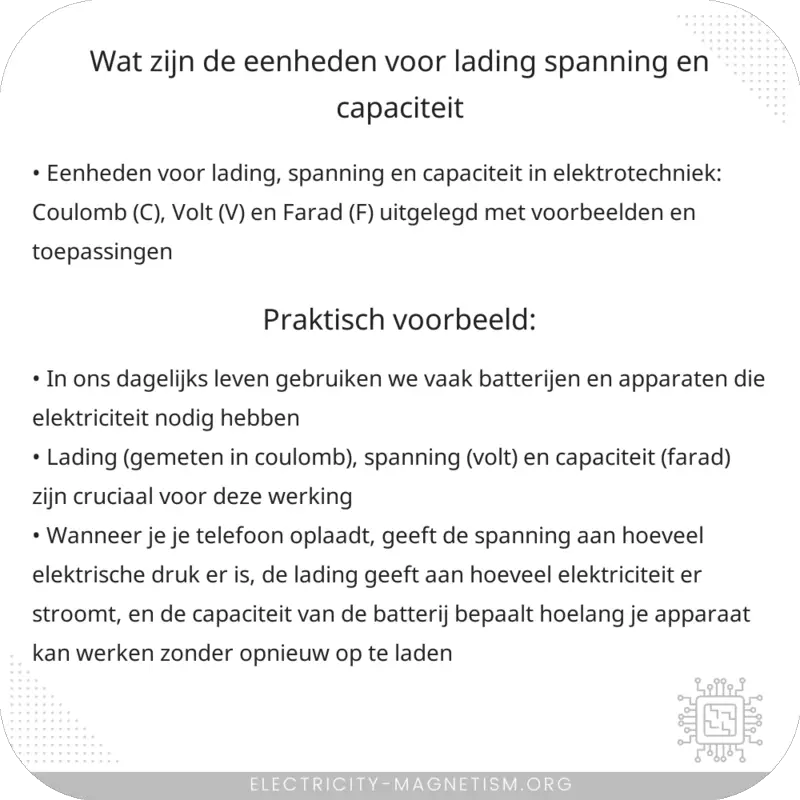 Wat zijn de eenheden voor lading, spanning en capaciteit?