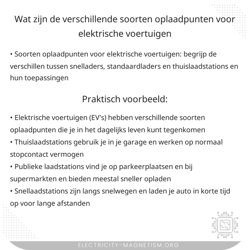 Wat zijn de verschillende soorten oplaadpunten voor elektrische voertuigen?
