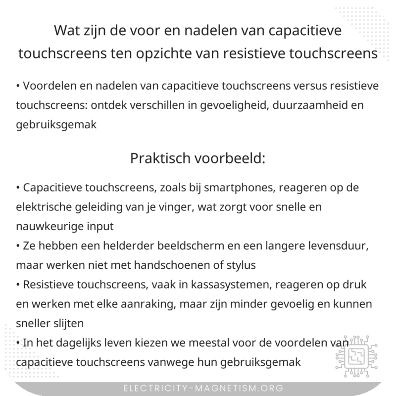 Wat zijn de voor- en nadelen van capacitieve touchscreens ten opzichte van resistieve touchscreens?