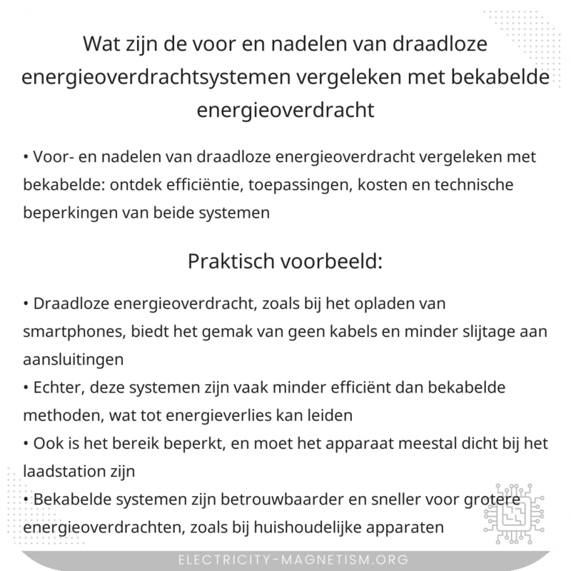 Wat zijn de voor- en nadelen van draadloze energieoverdrachtsystemen vergeleken met bekabelde energieoverdracht?
