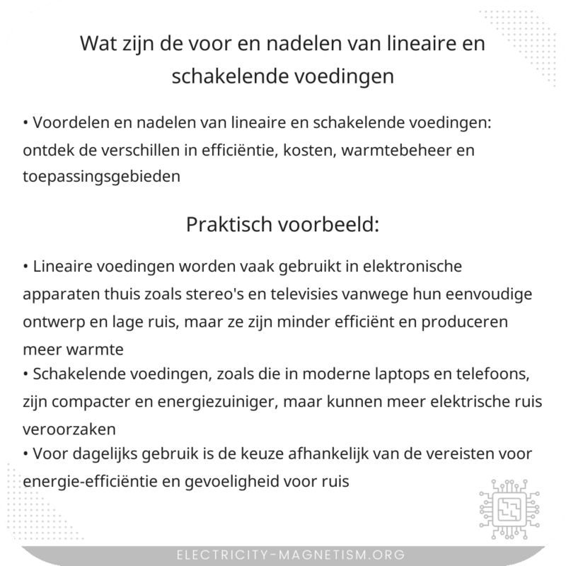 Wat zijn de voor- en nadelen van lineaire en schakelende voedingen?