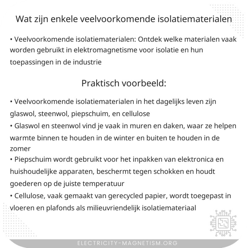 Wat zijn enkele veelvoorkomende isolatiematerialen?