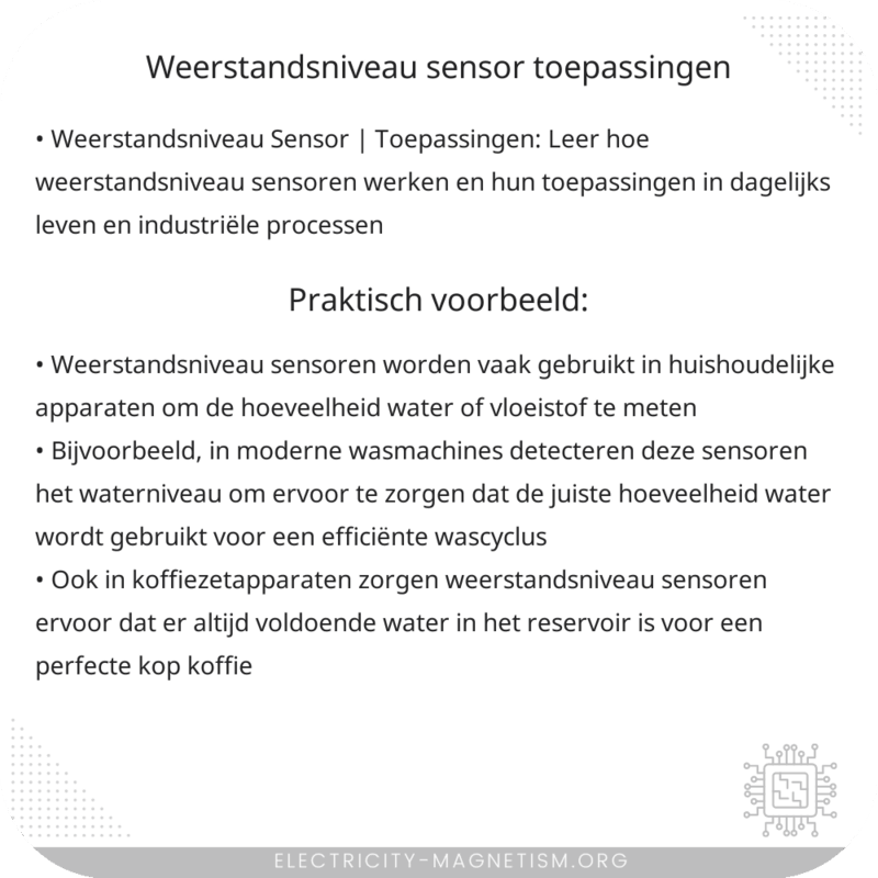 Weerstandsniveau Sensor | Toepassingen