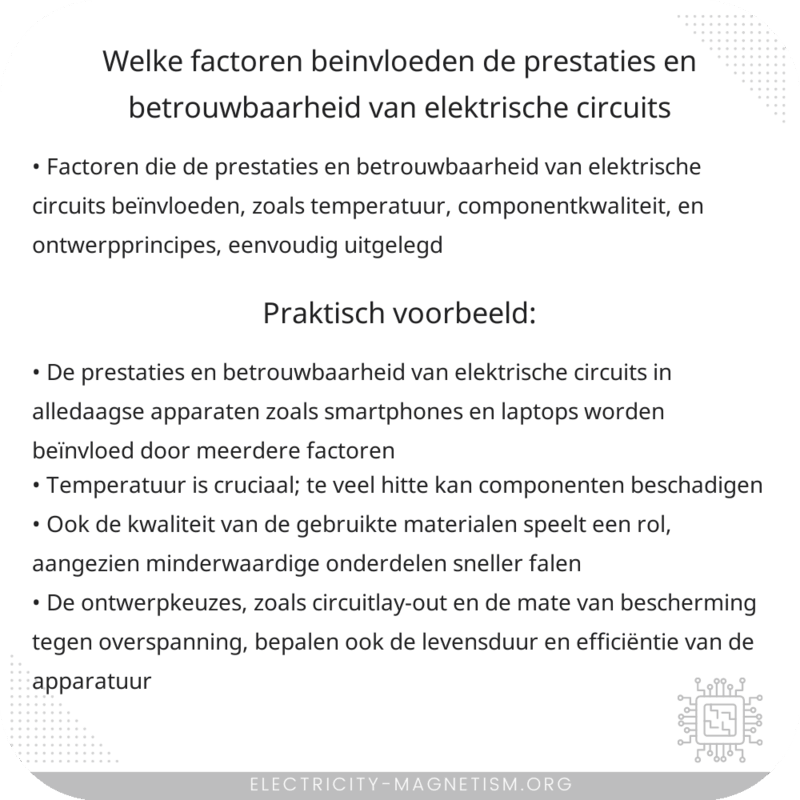 Welke factoren beïnvloeden de prestaties en betrouwbaarheid van elektrische circuits?